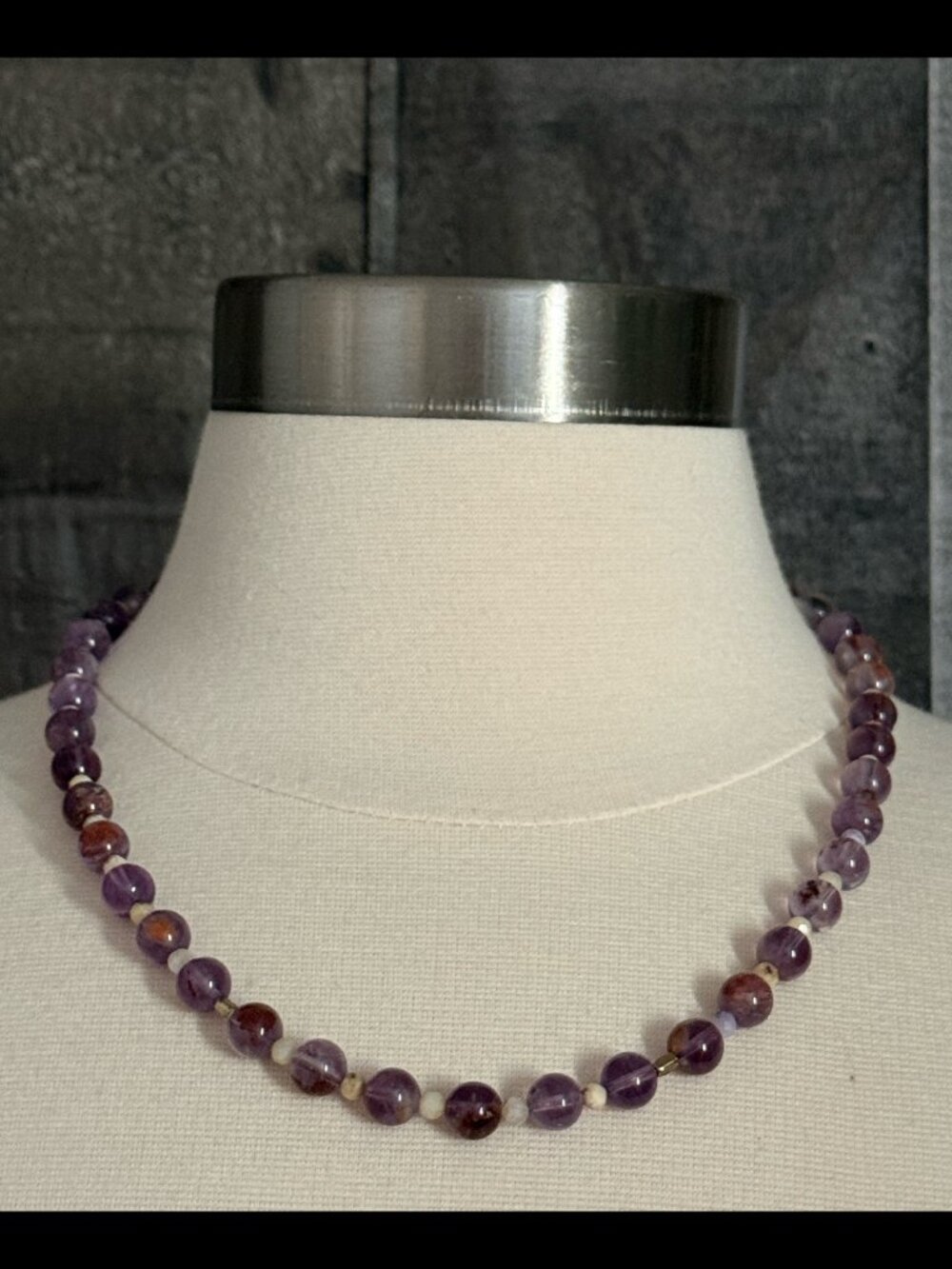Super 7 Mexican Morado Opal necklace 20" purple cream gold natural stone boho